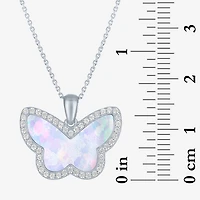 Womens Lab Created White Opal Sterling Silver Butterfly 18 Inch Pendant Necklace