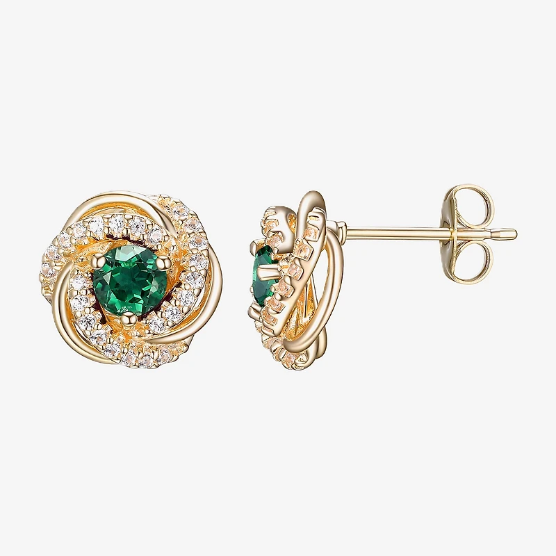 Lab Created Green Quartz 18K Gold Over Silver 15.5mm Knot Stud Earrings