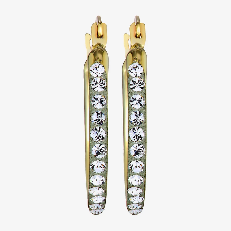 Womens White Crystal 10K Gold 18mm Round Hoop Earrings