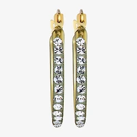 Womens White Crystal 10K Gold 18mm Round Hoop Earrings