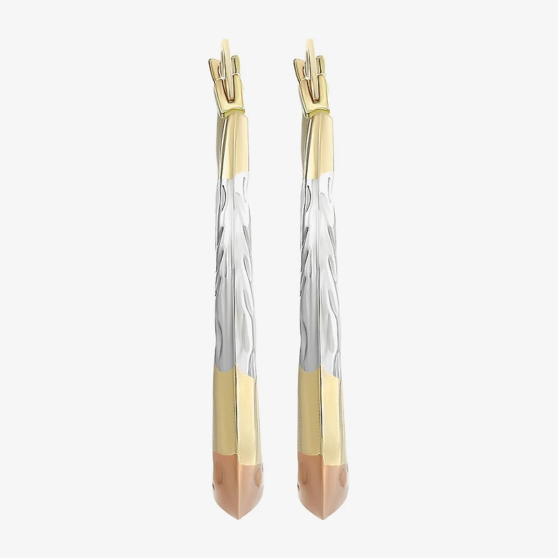 14K Tri-Tone Gold Diamond-Cut Round Hoop Earrings