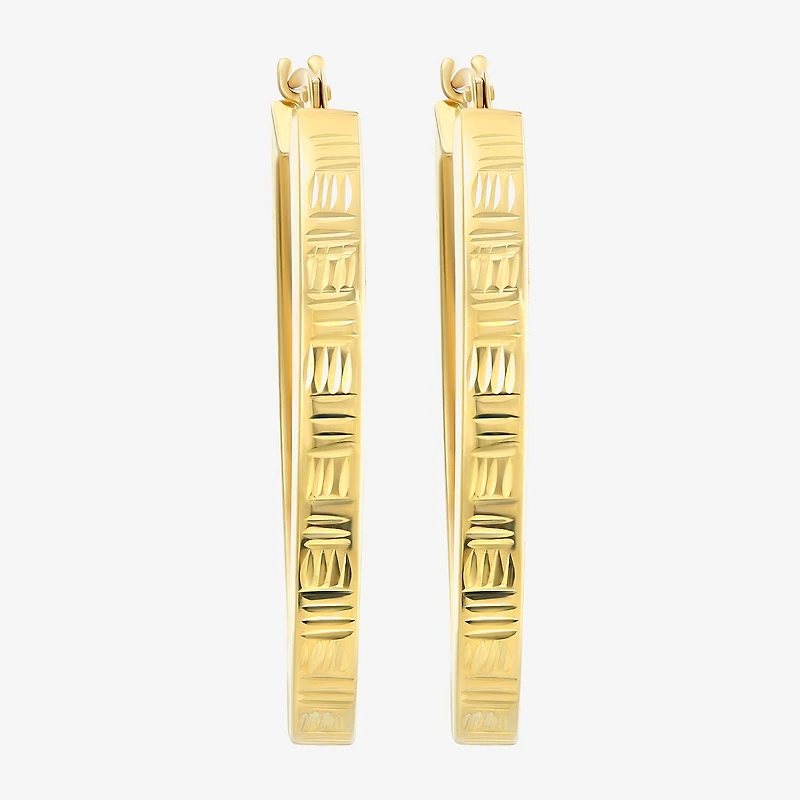 14K Yellow Gold Diamond-Cut Oval Hoop Earrings