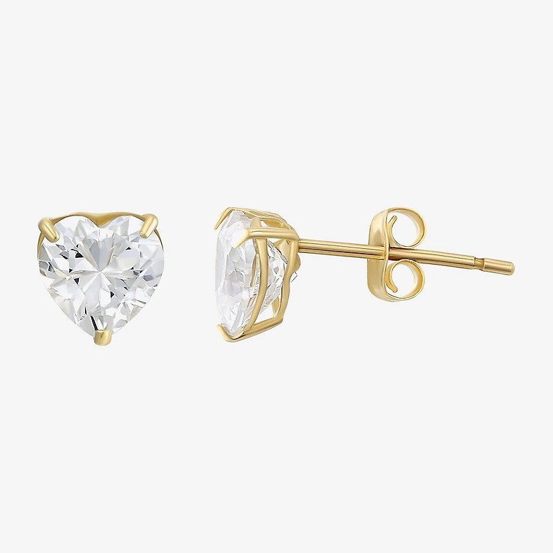 Heart Cubic Zirconia 10K Gold Stud Earrings