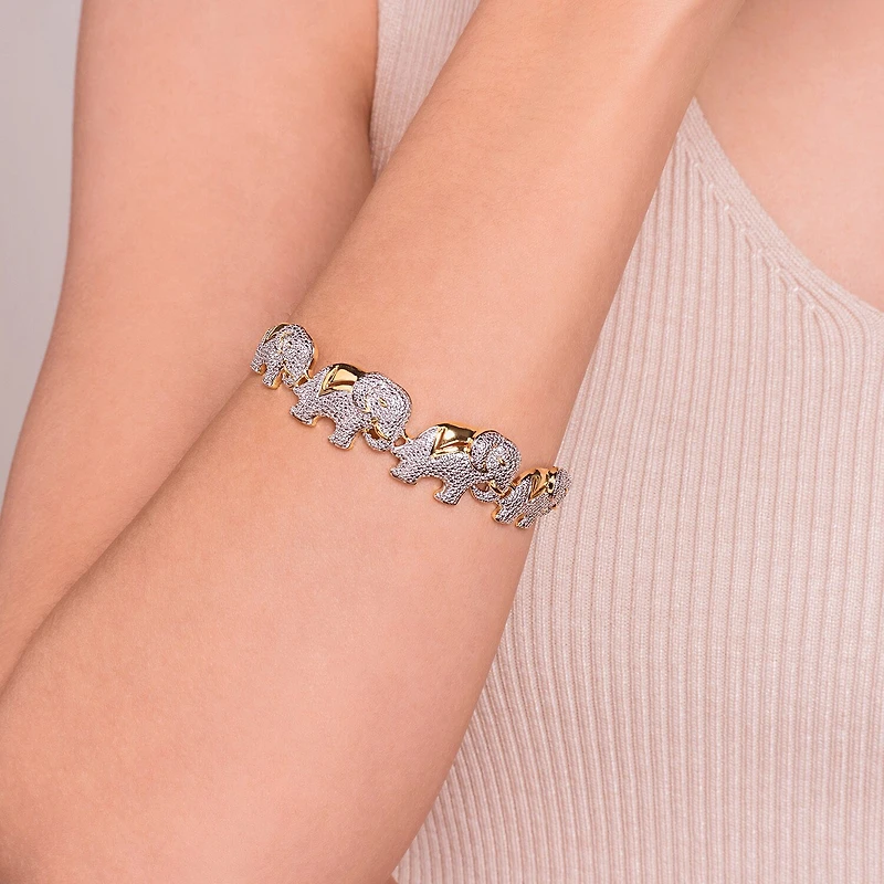 Diamond-Accent Elephant Hinged Bangle Bracelet
