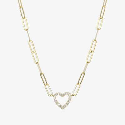 Paris 1901 By Charles Garnier Womens White Cubic Zirconia 18K Gold Over Silver Heart 18 Inch Pendant Necklace