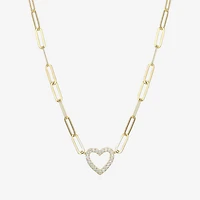 Paris 1901 By Charles Garnier Womens White Cubic Zirconia 18K Gold Over Silver Heart 18 Inch Pendant Necklace