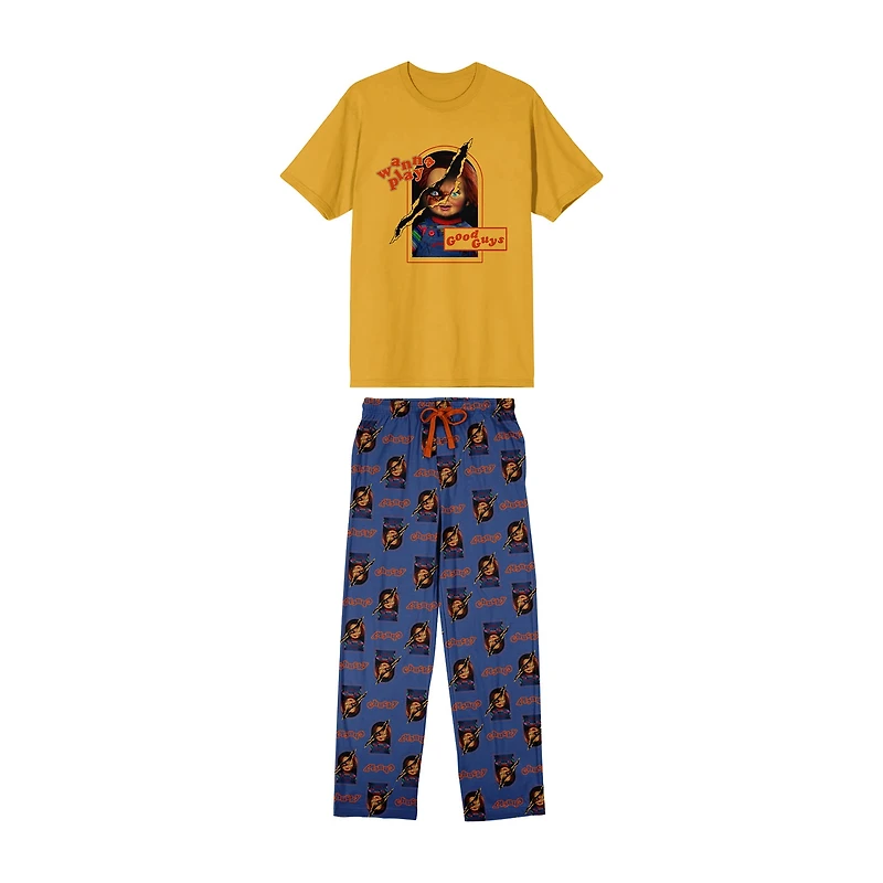 Chucky Mens Crew Neck Short Sleeve 2-pc. Pajama Set