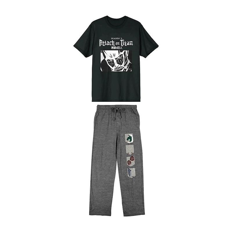 Attack On Titan Mens Crew Neck Short Sleeve 2-pc. Pajama Set