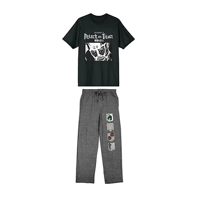 Attack On Titan Mens Crew Neck Short Sleeve 2-pc. Pajama Set