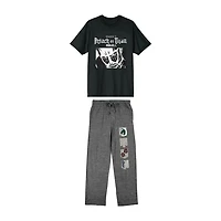 Attack On Titan Mens Crew Neck Short Sleeve 2-pc. Pajama Set