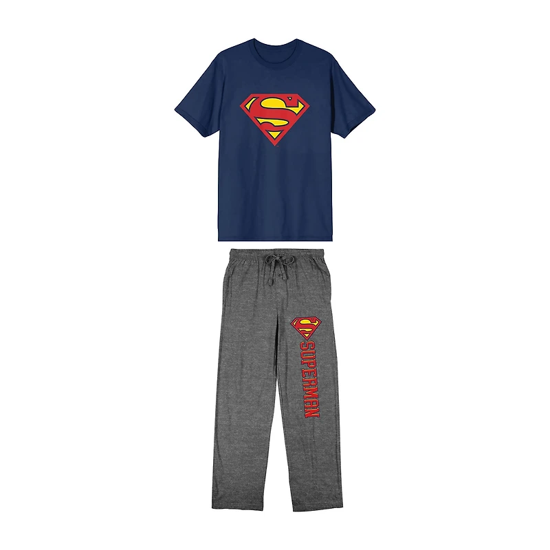 Superman Mens Crew Neck Short Sleeve 2-pc. Pajama Set