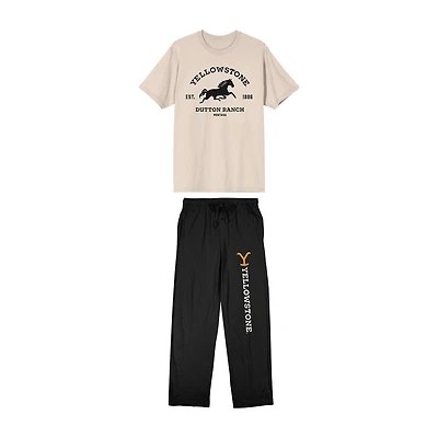 Yellowstone Mens Crew Neck Short Sleeve 2-pc. Pajama Set