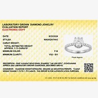 Effy Final Call (G / Vs2-Si1) Womens 1 3/4 CT. T.W. Lab Grown White Diamond 14K Gold Round Solitaire Side Stone Engagement Ring
