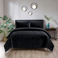 Pointehaven Velvet Diamond Design Oversized Quilt Set