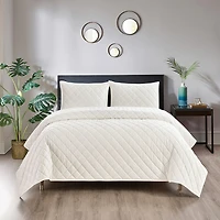 Pointehaven Velvet Diamond Design Oversized Quilt Set