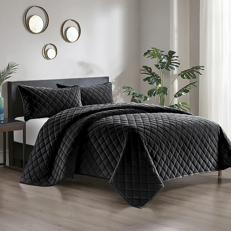 Pointehaven Velvet Diamond Design Oversized Quilt Set