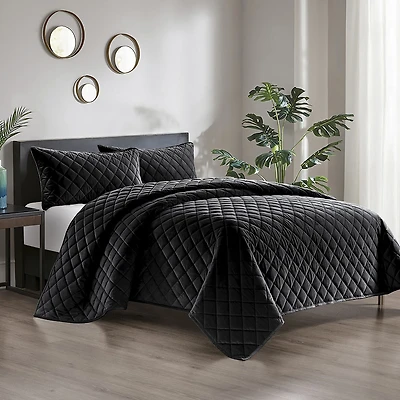 Pointehaven Velvet Diamond Design Oversized Quilt Set