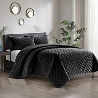 Pointehaven Velvet Diamond Design Oversized Quilt Set