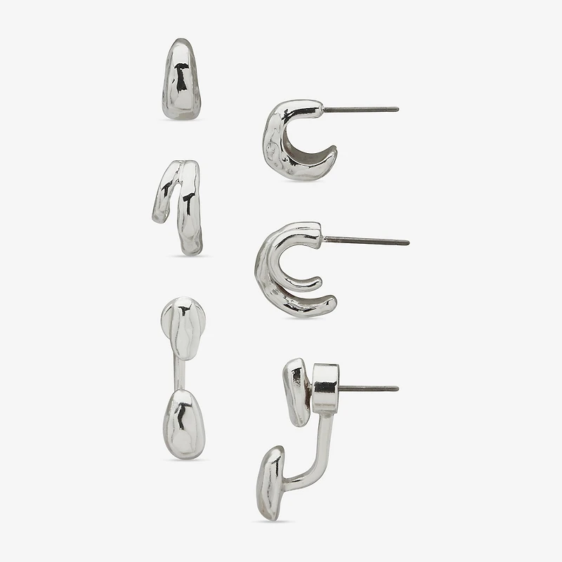 Worthington Silver Tone Womens 3 Pair Earring Set