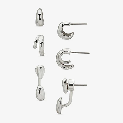Worthington Silver Tone Womens 3 Pair Earring Set
