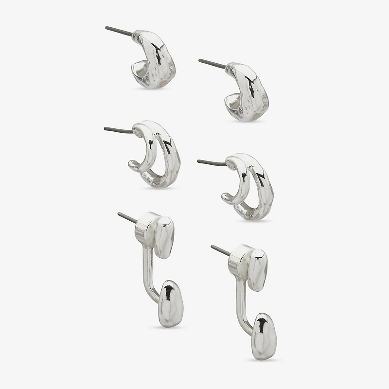 Worthington Silver Tone Womens 3 Pair Earring Set