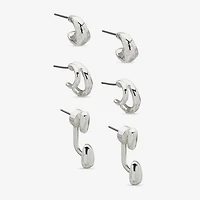 Worthington Silver Tone Womens 3 Pair Earring Set