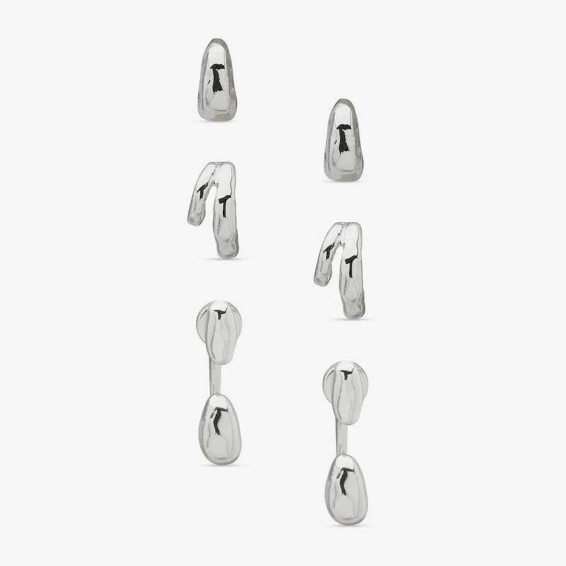 Worthington Silver Tone Womens 3 Pair Earring Set