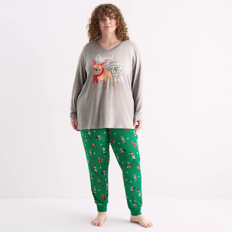 Sleep Chic Womens Crew Neck Long Sleeve 2-pc. Pajama Set