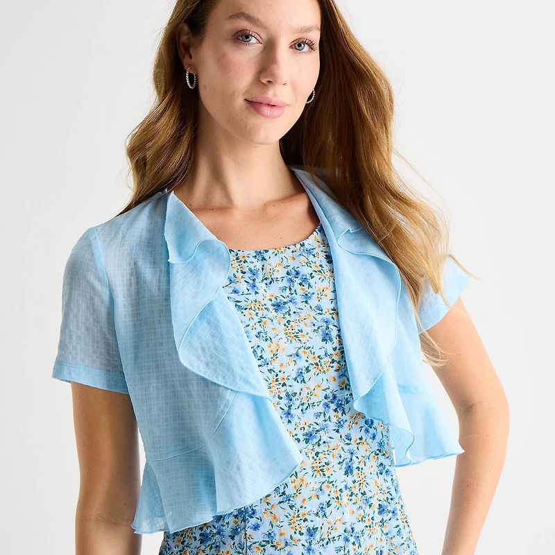 Perceptions Womens Embroidered Floral Jacket Dress