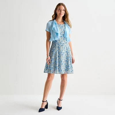 Perceptions Womens Embroidered Floral Jacket Dress