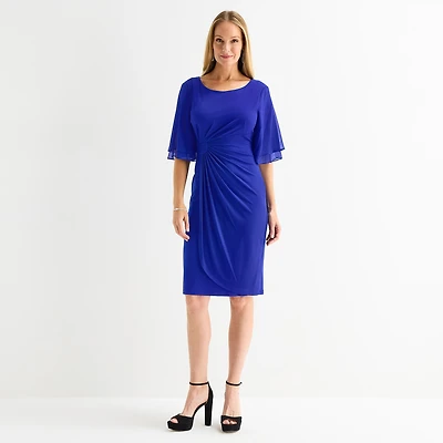 Connected Apparel Womens Round Neck 3/4 Sleeve Sheath Dress