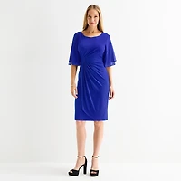 Connected Apparel Womens Round Neck 3/4 Sleeve Sheath Dress