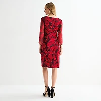 Connected Apparel Womens Round Neck 3/4 Sleeve Floral Sheath Dress