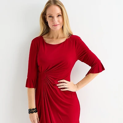 Connected Apparel Womens Round Neck 3/4 Sleeve Sheath Dress