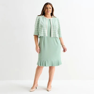 Maya Brooke Womens Plus Pearl Trim Jacket Dress