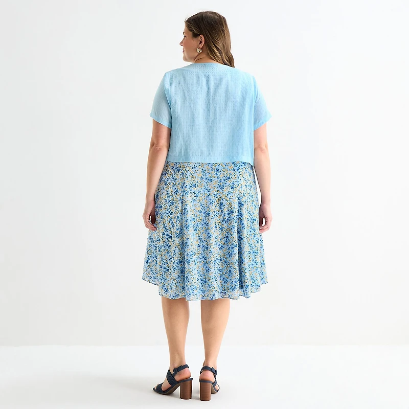 Perceptions Womens Plus Embroidered Floral Jacket Dress