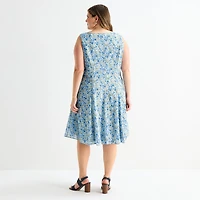Perceptions Womens Plus Embroidered Floral Jacket Dress