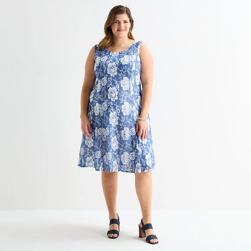 Perceptions Womens Plus Floral Jacket Dress