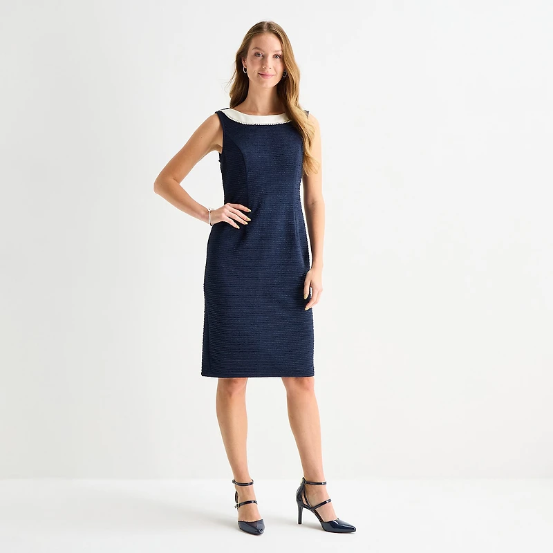 Maya Brooke Womens Fitted Pearl Trim Jacket Dress