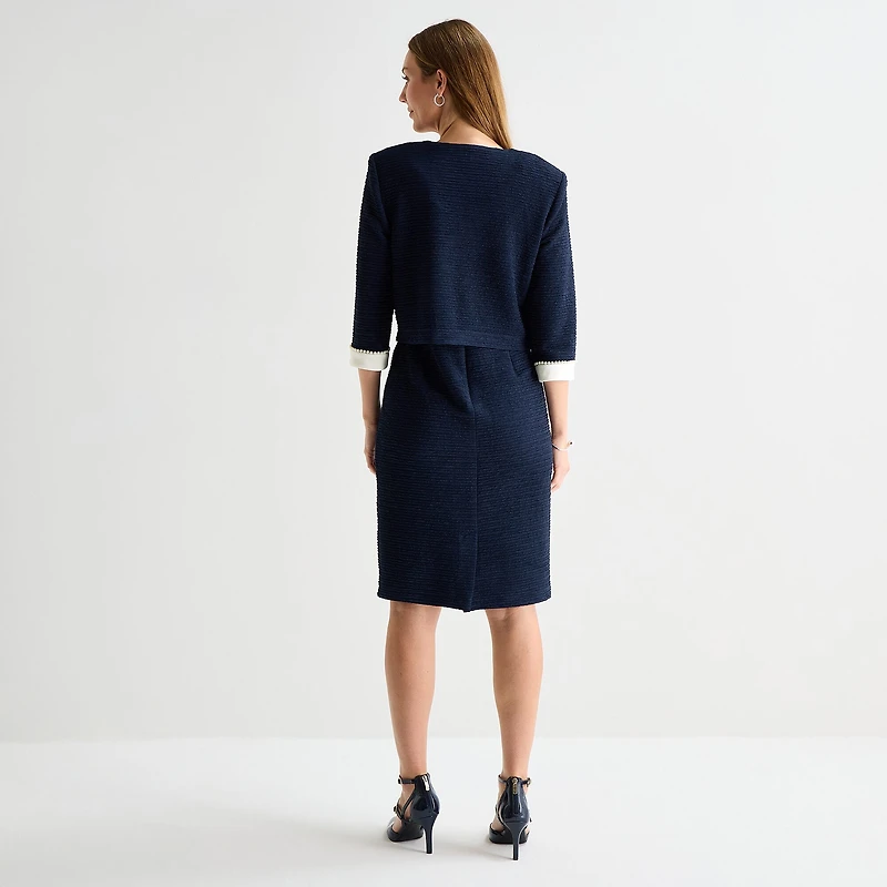 Maya Brooke Womens Fitted Pearl Trim Jacket Dress