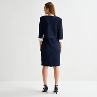 Maya Brooke Womens Fitted Pearl Trim Jacket Dress