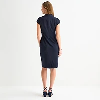 Marc New York Womens Split Crew Neck Short Sleeve Sheath Dress