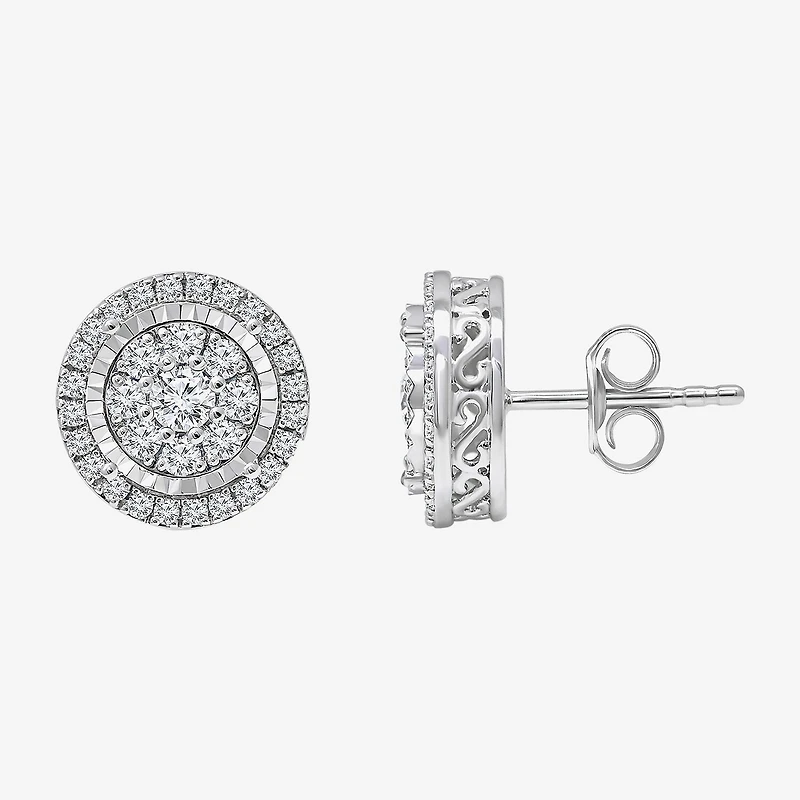 Diamond Blossom (I-J / I3) 1 CT. T.W. Natural White Diamond 10K Gold Round Stud Earrings