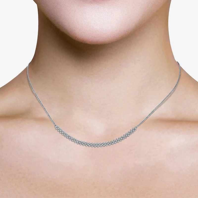 (I-J / I2-I3) Womens 1 CT. T.W. Natural White Diamond 10K Gold Curved 18 Inch Pendant Necklace