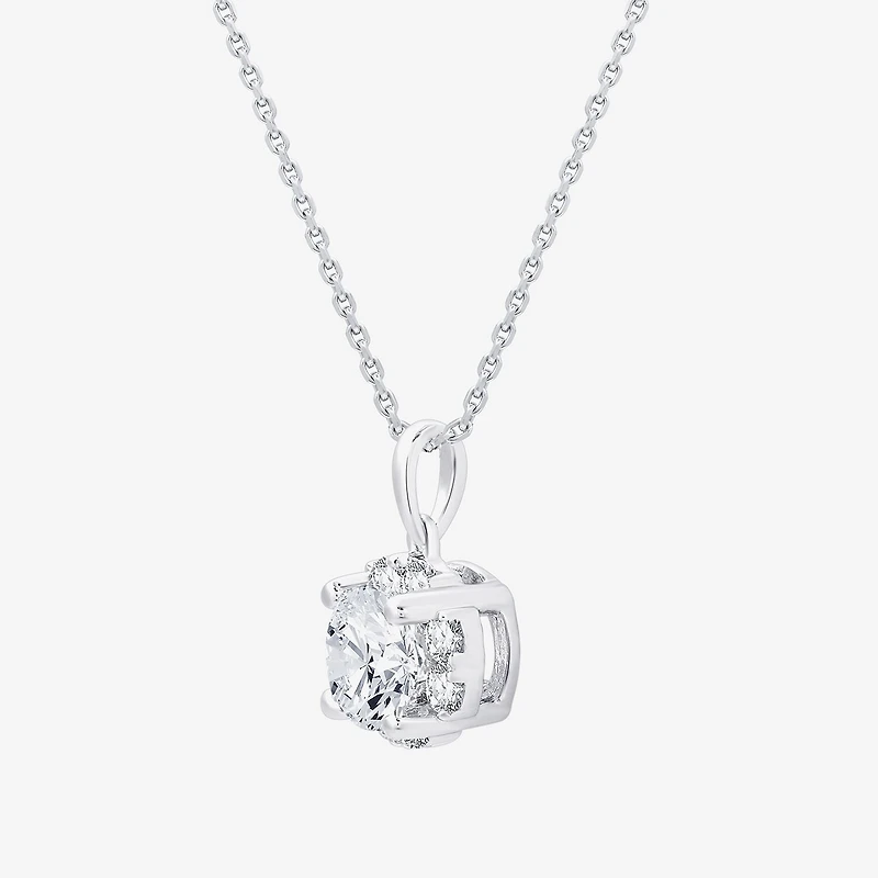 G/Si1-Si2) Womens 1 CT. T.W. Lab Grown White Diamond Sterling Silver Round 18 Inch Pendant Necklace