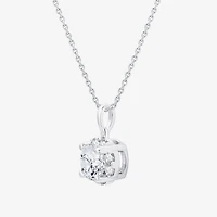 G/Si1-Si2) Womens 1 CT. T.W. Lab Grown White Diamond Sterling Silver Round 18 Inch Pendant Necklace