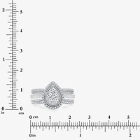 I-J / I2-I3 Womens 1 CT. T.W. Natural White Diamond 10K Gold Pear Side Stone Halo Engagement Ring