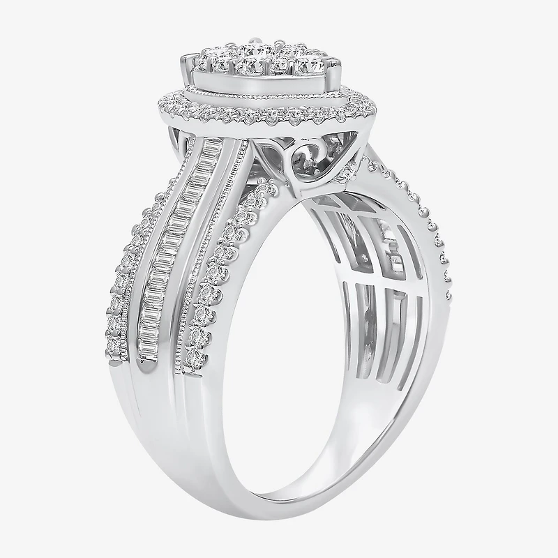 I-J / I2-I3 Womens 1 CT. T.W. Natural White Diamond 10K Gold Pear Side Stone Halo Engagement Ring