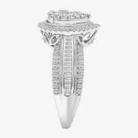 I-J / I2-I3 Womens 1 CT. T.W. Natural White Diamond 10K Gold Pear Side Stone Halo Engagement Ring