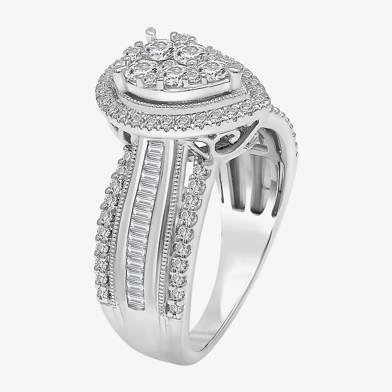 I-J / I2-I3 Womens 1 CT. T.W. Natural White Diamond 10K Gold Pear Side Stone Halo Engagement Ring
